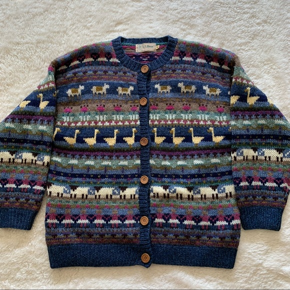 L.L Bean vintage wool animal duck print cardigan - Picture 2 of 10